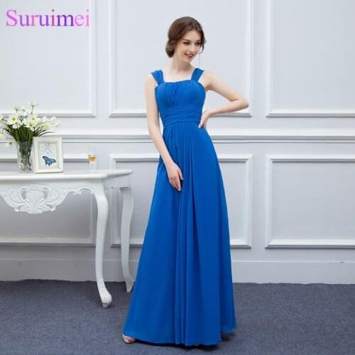 Royal Blue Evening Dresses Chiffon Floor Length Spaghetti Straps Long Evening Gown Cheap Girls Prom Dresses