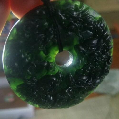 Natural Black-Green Jade Nine Dragons Jade Pendant Jewelry Lucky Exorcise Evil Spirits Safety Amulet Jade Pendant Fine Jewelry