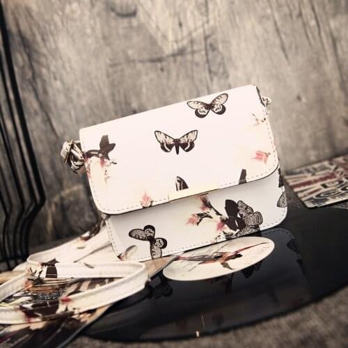 Women New Small Satchel Bags Women Flower Butterfly Printed Pu Leather Bag Female Casual Simple Shoulder Bag Retro Crossbody Bag