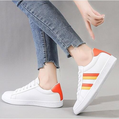 Womens Sneaker 2021 Mixed Color Solid Plus Size Ladies Leisure Flat Shoes Lace-Up Daily Concise Outdoor Women Footwear Autumn