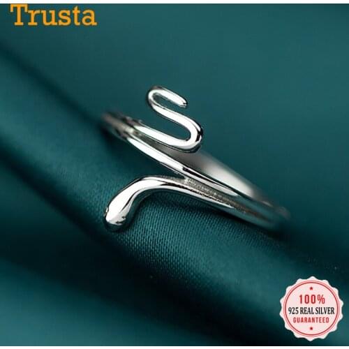 Trustdavis Real 925 Sterling Silver Minimalist Fashion INS Snake Opening Rings For Women Wedding Party Fine S925 Jewelry DA1323