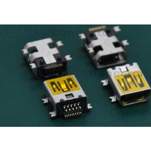 10 pcs/lot)9pin SMT Type-B MINI USB Female Connector, 4 Fixed feet, Commonly used in Charging, data interfaces tail plug