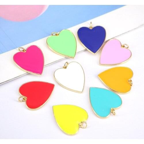 10Pcs, Colorful Enamel Heart Charm Pendant, Heart Shape Pendant Necklace Pendant
