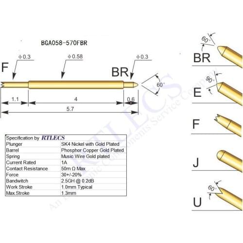 10pcs BGA Test Probe Dual End Length 5.7 Double Plunger Tip Style Choose to Order Diameter 0.58 IC 0.7MM Pitch Pogo Pin