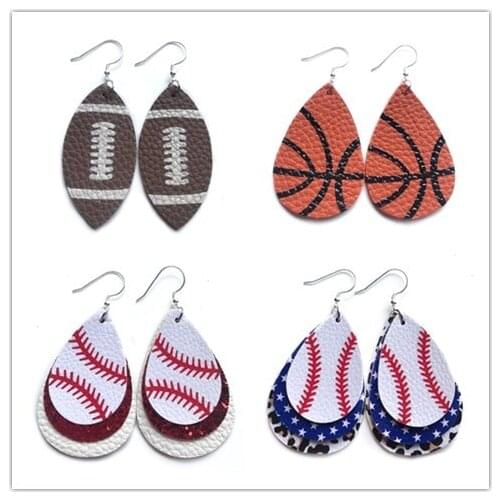 2019 Fashion Womens Baseball Faux Leather Earrings Women Sports Basketball Football Flag Teardrop Dangle Earrings For Best Frie
