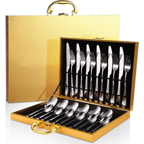 24pcs Black Western Dinnerware Set Stainless Steel Cutlery Set Fork Knife Spoon Tableware Set Flatware Set Silverware Set