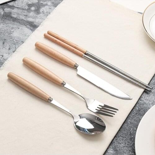 45C Stainless Steel Wooden Handle Dinnerware Sets Steak Cutlery Set Creative Western Food Knife and Fork For Kitchen