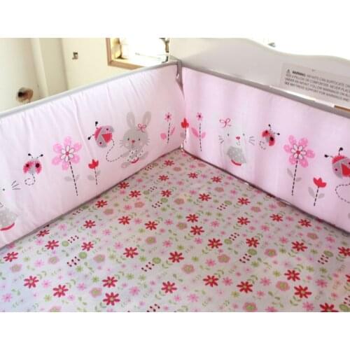 5pcs Embroidery Baby Bedding Cute Cartoon kit berço Crib For Babies Bumpers Sheet,include (4bumper+bed cover)