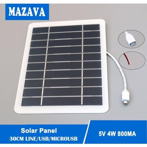 5 V 4 W 800mA Battery Charger USB Output microUSB Outdoor Female Port 5V 4W Charge Regulators Solar Panel 3.7V 18650