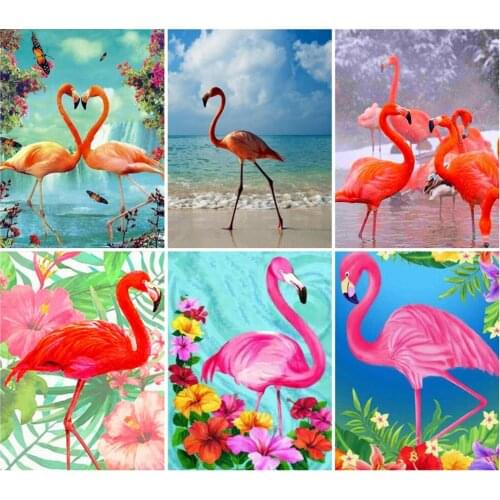 Fezrgea Diamond Painting Full Display Animal Flamingo Rhinestones Full Round Diamond Embroidery Cross Stitch Mosaic Home Decor