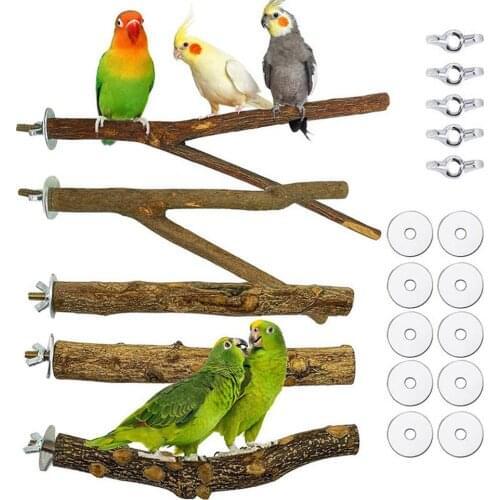 Parrot Toys Small Birds Toy Set Parrot Perches Wooden Bird Perch Stands Bird Cage Perch Accessory Standing Training Pet Tool