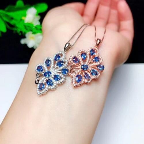 Graceful blue sapphire gemstone necklace for shinning women with silver jewelry new style natural sapphire gem good cut hot