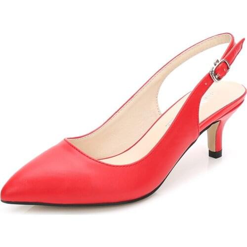 Mclubgirl Womens Sexy Single Shoes Pointed Toe High Heels Large Size Back Red Empty Buckle Pumps OL Fashion WZ-5106