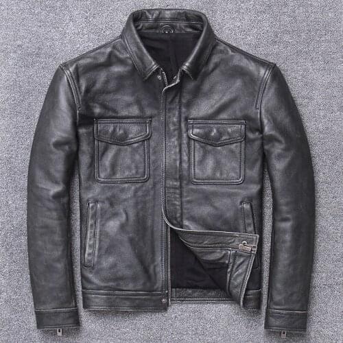 2020 New Mens Genuine Leather Large Size Vintage Classic Motorcycle Biker Coat Spring Autumn Male Soft Cowhide Jacket