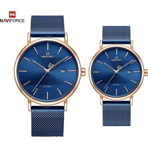 Lover Watch NAVIFORCE Top Luxury Brand Stainless Steel Waterproof Watch for Men and Women Fashion Casual Wristwatch Set for Sale