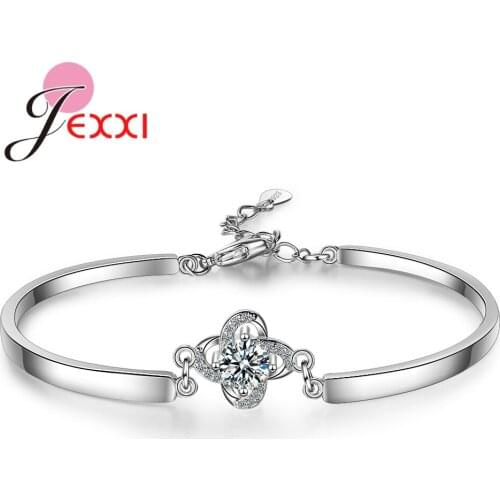 New Arrival Woman Fashion Bangles For Sale 925 Sterling Silver Flower Pendant Cubic Zirconia Jewelry Bracelets Beautiful Gift