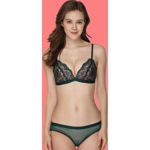New Style No Steel Ring Bra Thin Underwire Gather Triangle Cup Flat Chest Three-Color Small Set