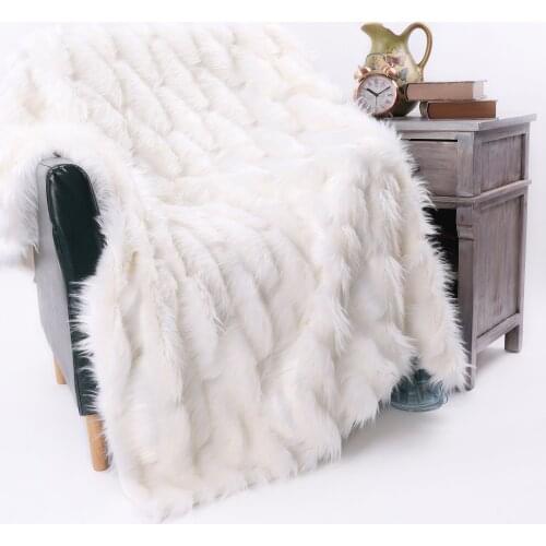 Faux fur blanket European luxury imitation fur jacquard plaid throw Bedspread for living room bay window sofa bed cover white