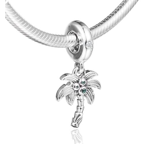 Fits for Pandora Charms Bracelets Palm Tree & Coconuts Dangle Charm 100% 925 Sterling Silver Jewelry Free Shipping