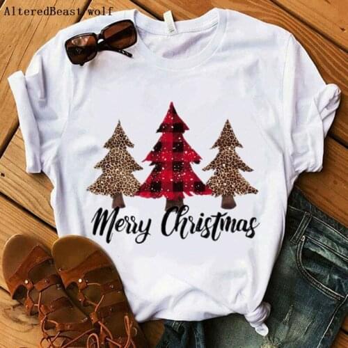 Christmas shirt women plaid tree print christmas tshirt women summer casual white clothes short sleeve t-shirt female vogue tops