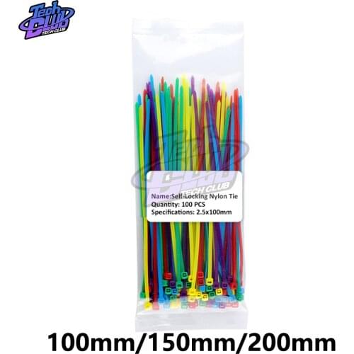 100Pcs 100mm 150mm 200mm Self-locking Nylon Cable Ties Plastic Wire Zip Binding Wrap Straps 2.5*200 2.5*150 2.5*100 Mix 10 Color