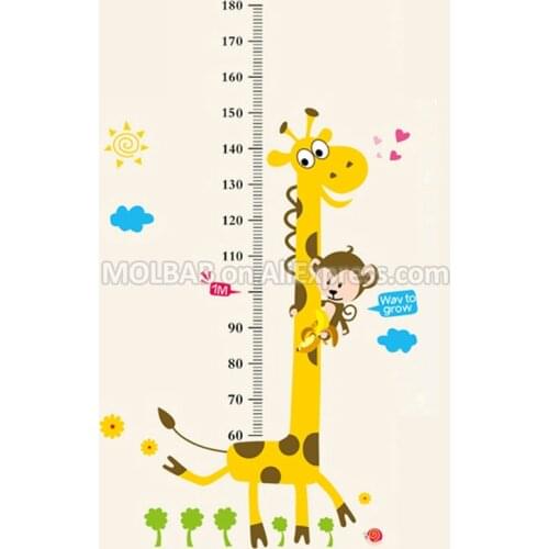 Removeable Giraffe Height Wall Sticker Children Growth Record Measure Metric Scale Chart Cartoon Monkey Decals Kids Room Decor