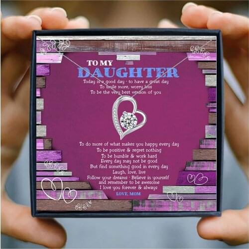 Silver Heart Chain Necklaces Pendants Rhinestone Choker Necklace for Daughter Birthday Gift Family Jewelry