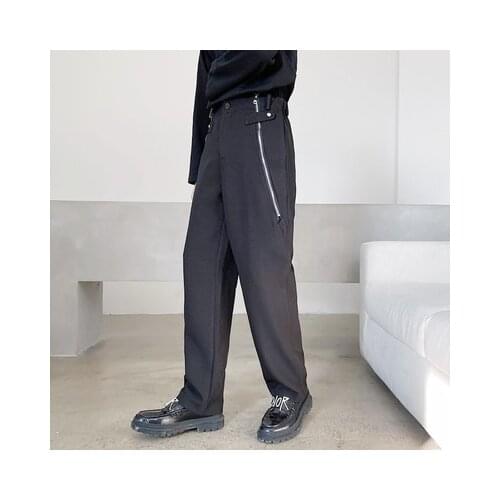 Spring plus-size individual Zipper adorns the side of the elastic and tight yuppie casual pants trend Korean version of plain me