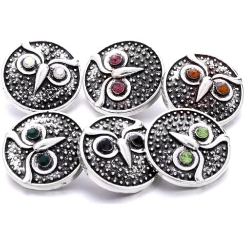 Vintage Owl 18mm Snap Buttons Jewelry Assorted Rhinestone Snap Buttons DIY Bracelet Necklace Ginger Charms Jewelry