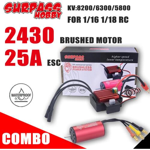 Surpass Hobby KK 2430 Motor Waterproof Combo Brushless ESC 5800 6300 8200 KV 2S with 25A ESC for 1/16 1/18 Lexus RC Drift Car