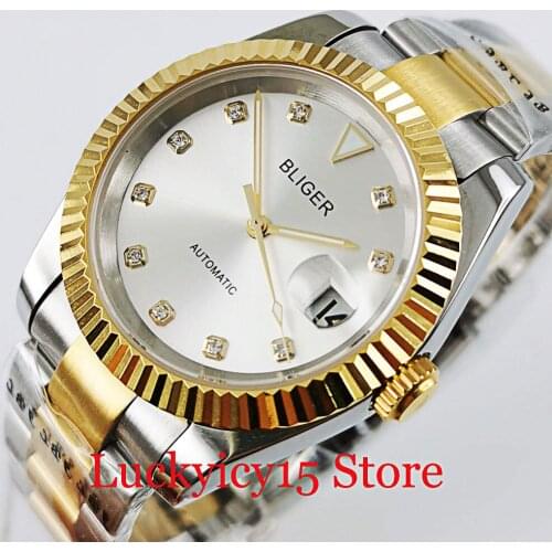 High Quality Gold Coated 21 Jewels MIYOT 8215 Automatic Men Wristwatch Date Window Oyster Bracelet Steel Bracelet