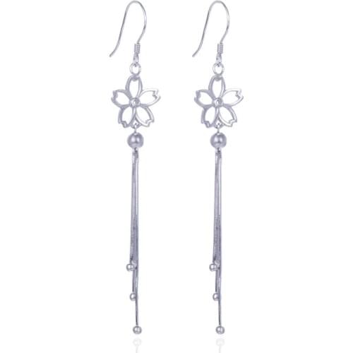 YJBR002916 Fashion S925 Sterling Silver Accessories for Girls with Tassel Beads Silver Jewelry Long Earrings