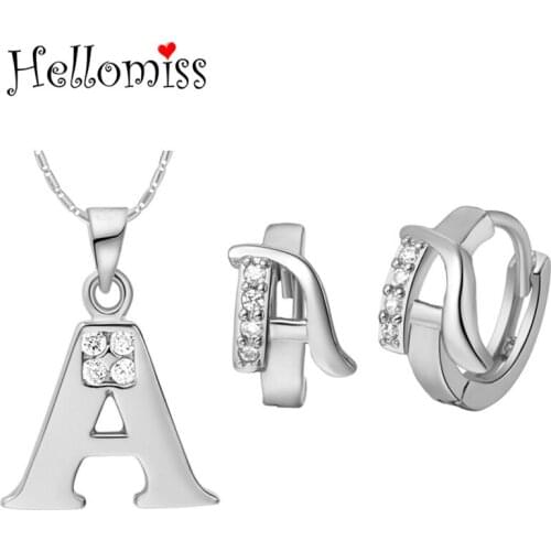 Sterling Silver Jewelry Sets for Women 26 Letters Pendant Necklace & Earrings Fashion Brand Jewelry Set Ensemble De Bijoux Femme