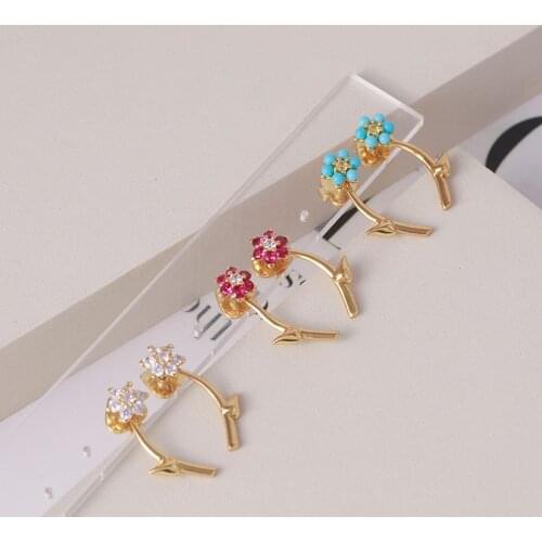 Small fresh forest color flowers smooth branches fashion simple girl heart detachable dual-purpose earrings women