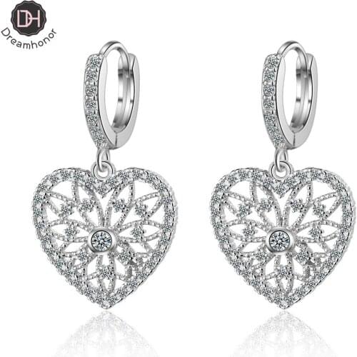 Hollow Cubic Zirconia Crystal Setting Heart Ear Clip Earrings for Women Daily Wearable Accessories Gifts Earrings Jewelry