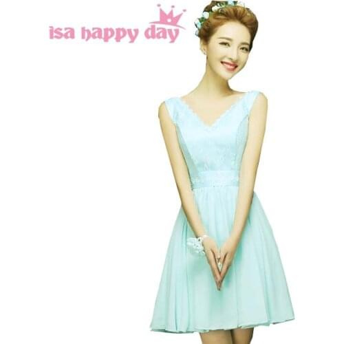 Special occasion beautiful sexy size v neck lace size 6 womens mint sky blue evening short chiffon a line gown dress H4238