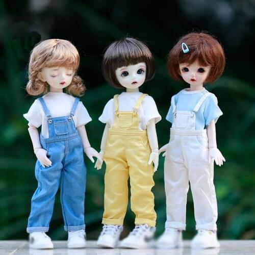 1/6 BJD doll clothing accessories denim overalls long casual daily suit with a T-shirt doll clothes Doll accessories