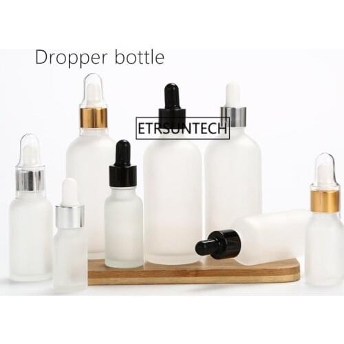 100pcs 5/10/15/20/30ml Frost Glass Dropper Bottle Silver Gold Black Lid Cosmetic Packaging Container Essential Oil Bottles F2250