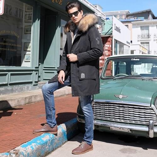 2019 Yiwu Hot Sales Rex Rabbit Fur Liner Raccoon Dog Fur Collar Long Hooded Coat Detachable Autumn And Winter Parka Coat