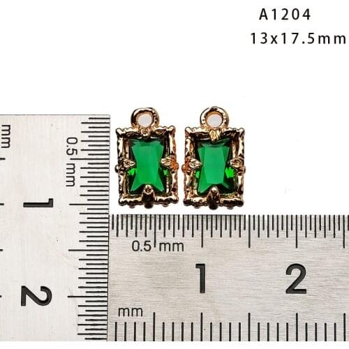 4PCS /Lot 17MM Brass with colorful Zircon 18k Gold Plated Rectangle Charm Pendant Connect for Diy Earring Wedding Jewelry Making