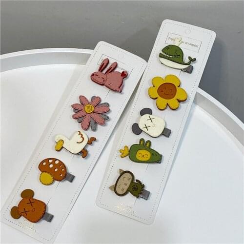5pcs Cartoon Animal Hairpin Set for Children Cute Flower Barrettes Clips