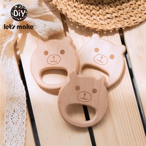 Lets Make 5pcs Baby Wooden Teether Round Cute Bear Beech Wood High Quality Bpa Free Baby Teether Toys