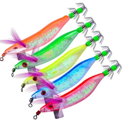5pcs Fishing Lure 10cm 8.1g Squid Hook With Laser Card Jigging Octopus Cuttlefish Shrimp Baits 3D Eyes Luminous Lures