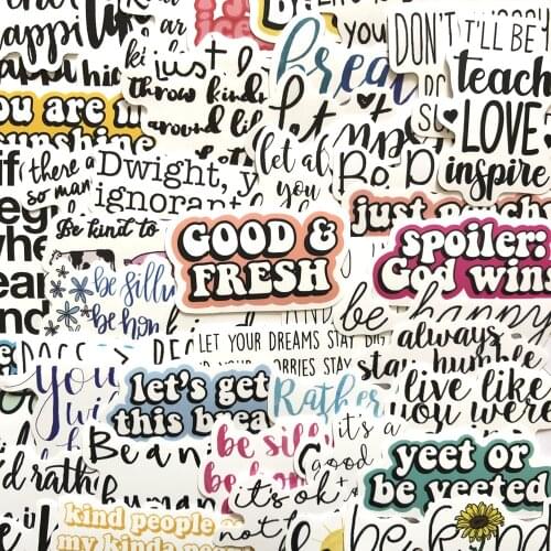 50Pcs Colorful Inspirational Words Stickers Luggage Skateboard Suitcase Guitar Water Bottle Waterproof Graffiti Sticker Kids Toy