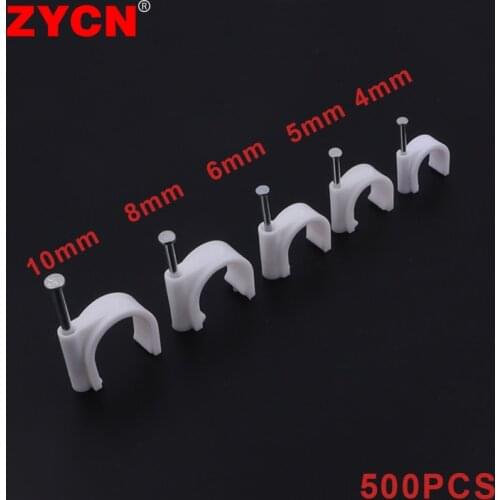 500PCS Cable Clips Round/Square 4mm 5mm 6mm 8mm 10mm Management Electrical Wire Cord Tie Holder Circle High Carbon Steel Nails