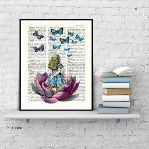 Alice In Wonderland Looking for a Blue Butterfly Vintage Dictionary Art Posters and Prints Modern Home Decor Canvas Painting