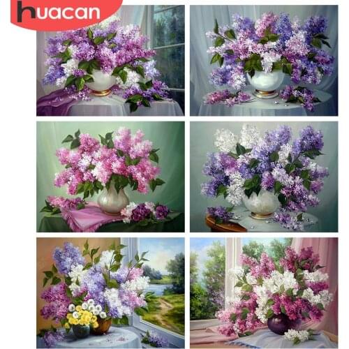 HUACAN 5d Diamond Painting Lilac Rhinestones Pictures DIY Diamond Embroidery Flower Mosaic Vase Home Decor Craft Kit