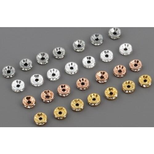 10pcs/lot 4/5/6/8/10mm Spacer Crystal Beads Gold Rhinestone Rondelles Loose Spacer Bead for Women DIY Jewelry Making Accessories