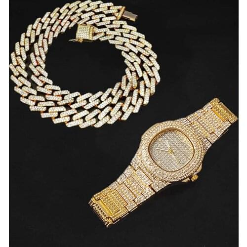 Watch for women Top Brand Luxury Iced Out Watch Diamond Watch for Men Iced out Cuban Link Chain Necklace Wristwatch Man HipHop