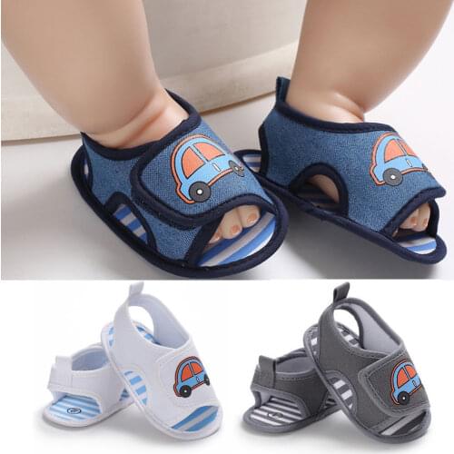 Pudcoco Baby Boy Soft Sole Crib Shoes 0-18M Newborn Infant Toddler Summer Sandals Cartoon Car Printed Casual Shoes 2021 New